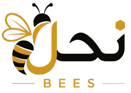 A stylized bee logo in black and gold with Arabic lettering and the word 'BEES' underneath, centered on a plain white background.